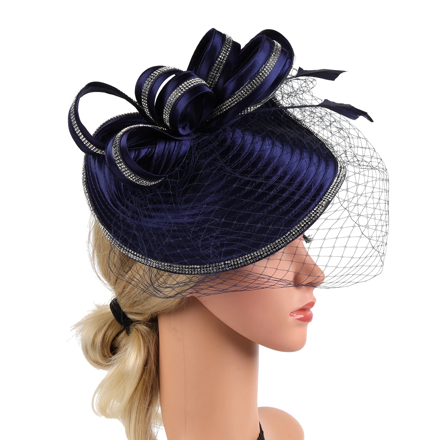 Elegant Women Derby Hats with Veil Headband Tea Party Hat
