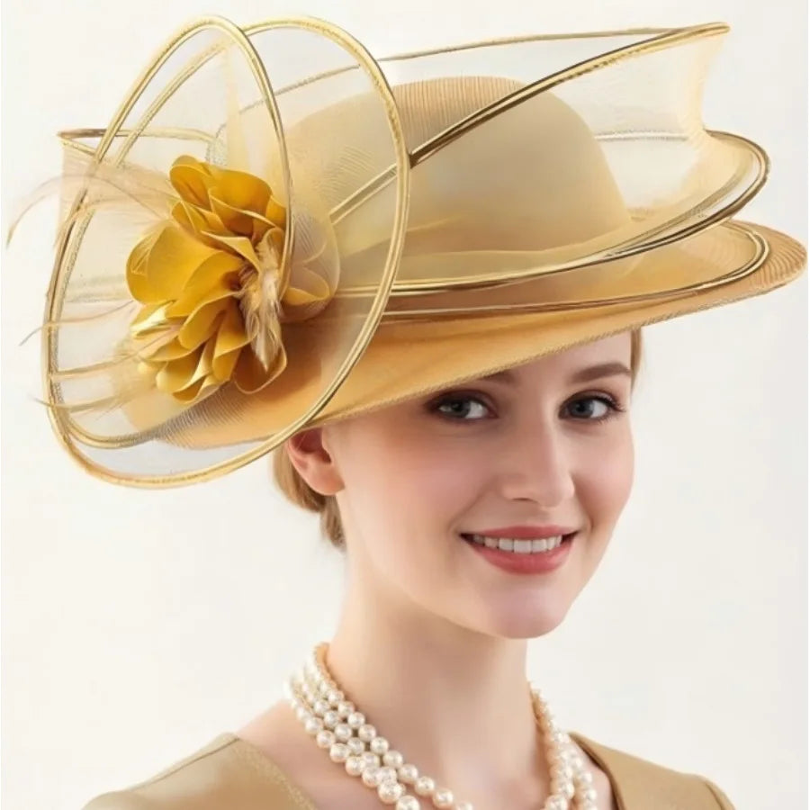 Exaggerated Mesh Headwear Concave Shape Church Hats