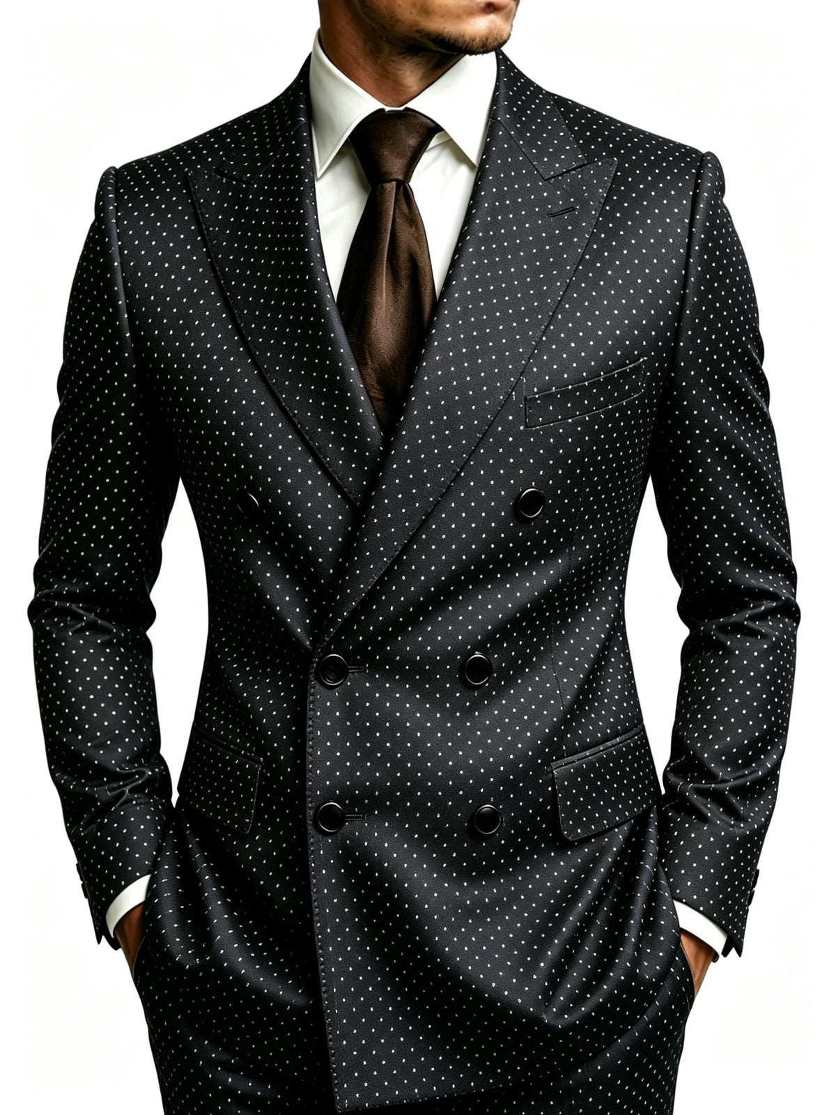 Men's Slim Fit Business Blazer Double Breasted Polka Dot Jacket Peak Lapel Formal Wedding Groom Party Prom Single Outerwear Coat