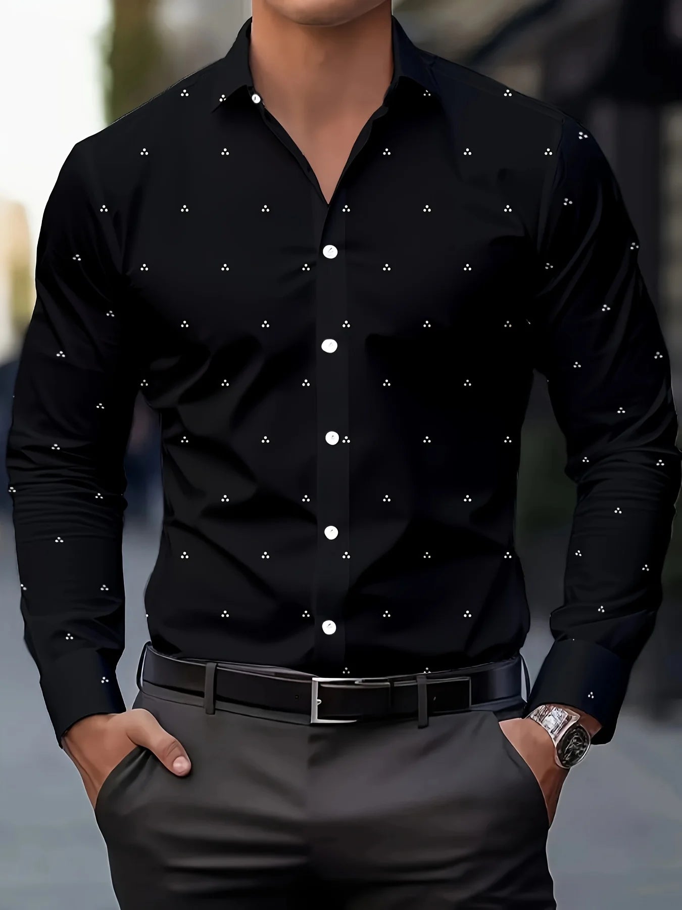 Men's Fashion Polka Dot Digital Print Shirts Casual Breathable