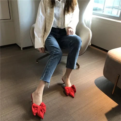 Spring Slippers Women's Korean-Style Pointed Polka Dot Bow