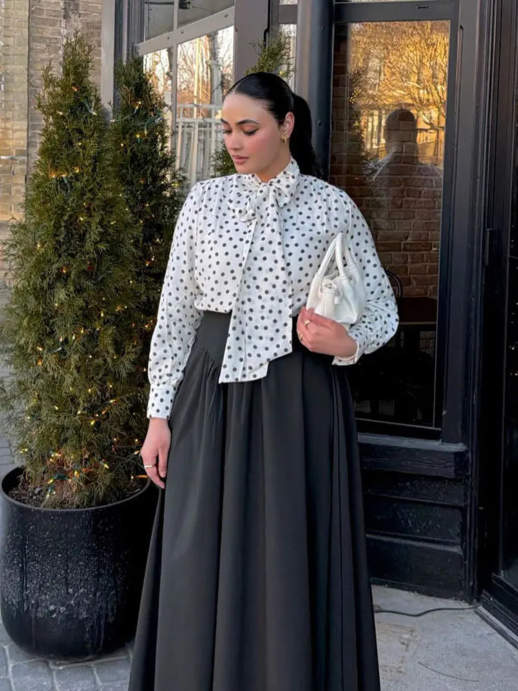 HH Polka Dot Shirts For Women Elegant Fashion Long Sleeve Blouses