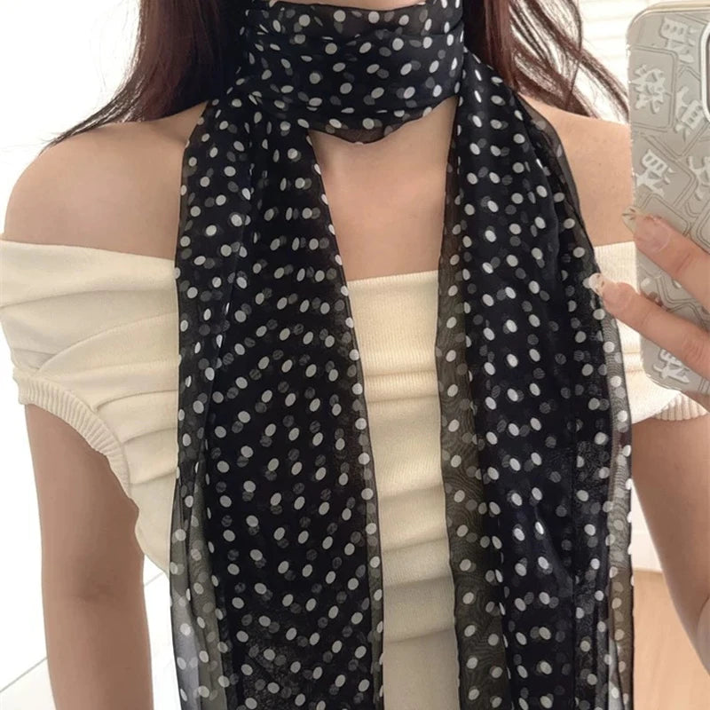 Ladies Polka Dot Silk Scarf Versatile Korean Ins Style Gentle