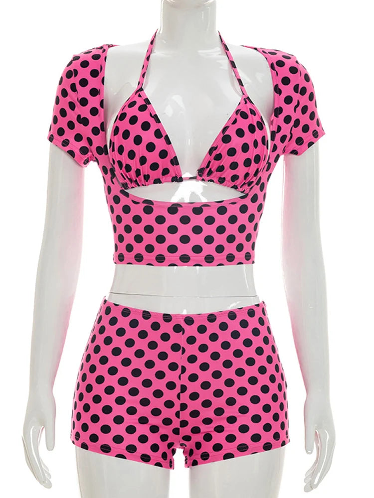 Women Polka Dot 3 Piece Set Summer Beach Outfits