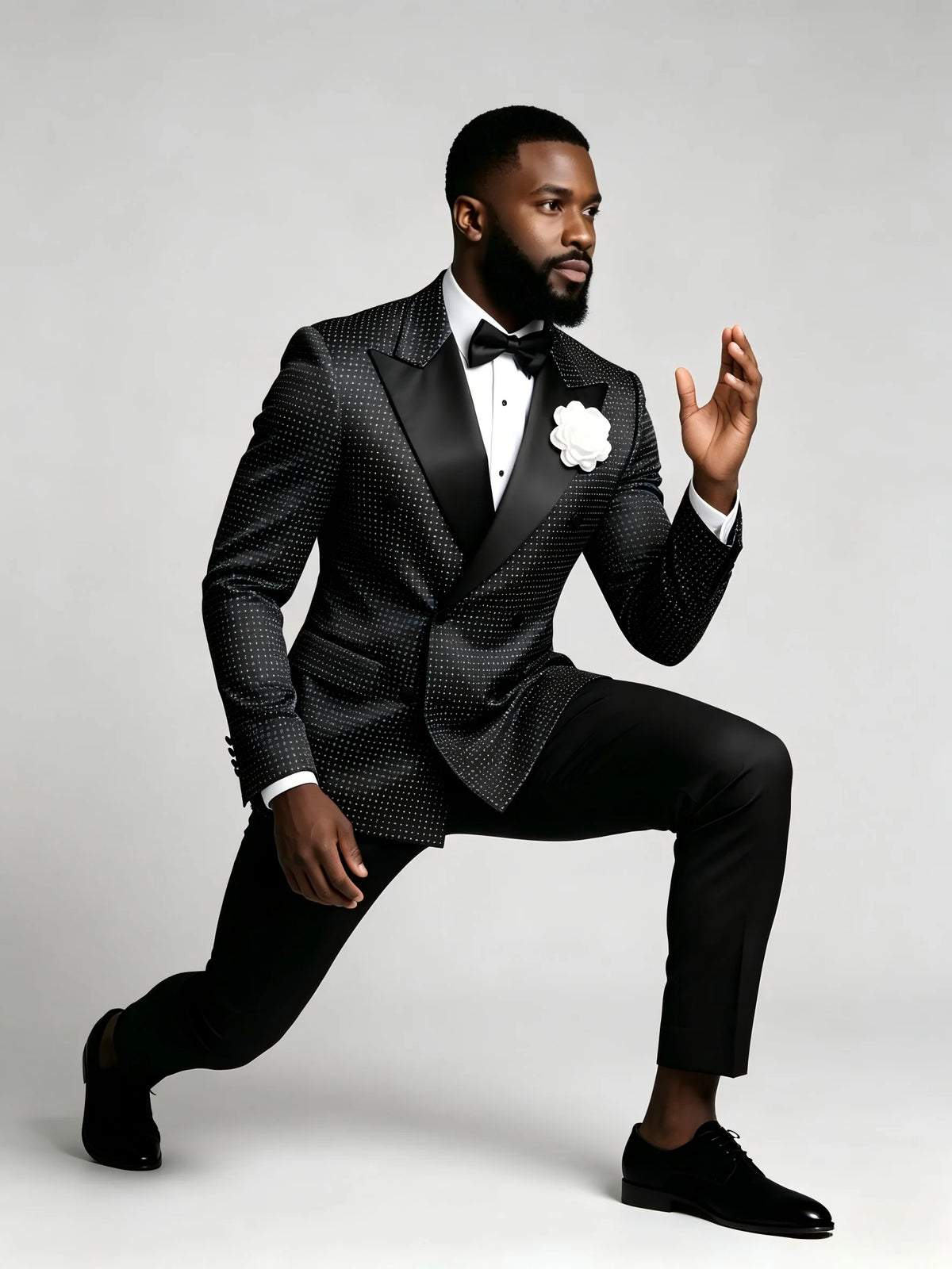 Men's Black Polka Dot 2-Piece Suit (Jacket + Pants)