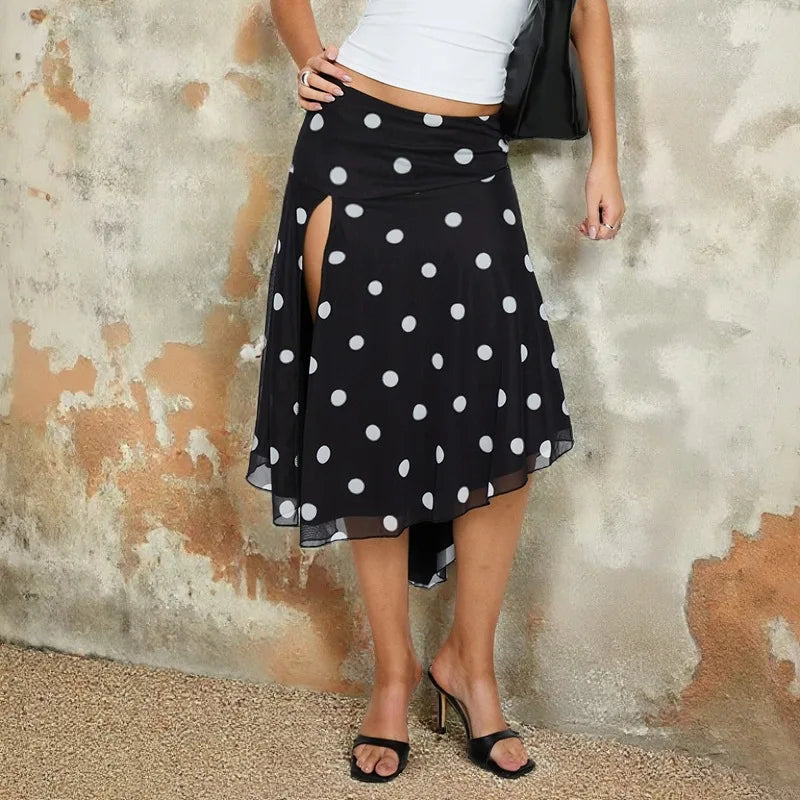 Polka Dot Print Medium and Long Dress Cute Girl Style Skirt Woman