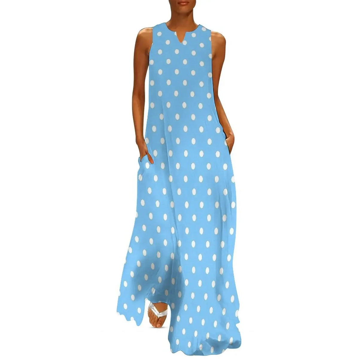 Red And White Polka Dots Print Women Dress  Elegant Maxi Dress V-Neck
