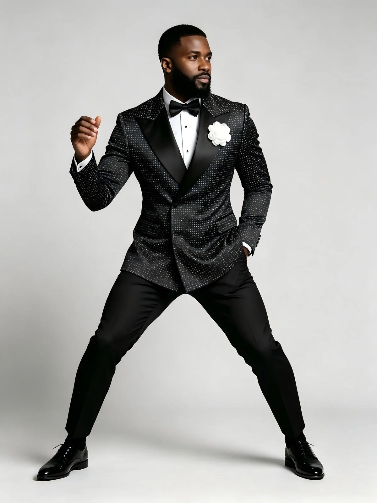 Men's Black Polka Dot 2-Piece Suit (Jacket + Pants)