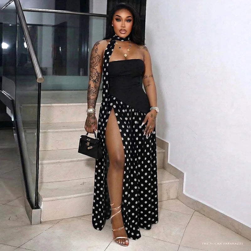 STYLISH LADY Polka Dot Print Maxi Dress 2026 Summer Women Strapless