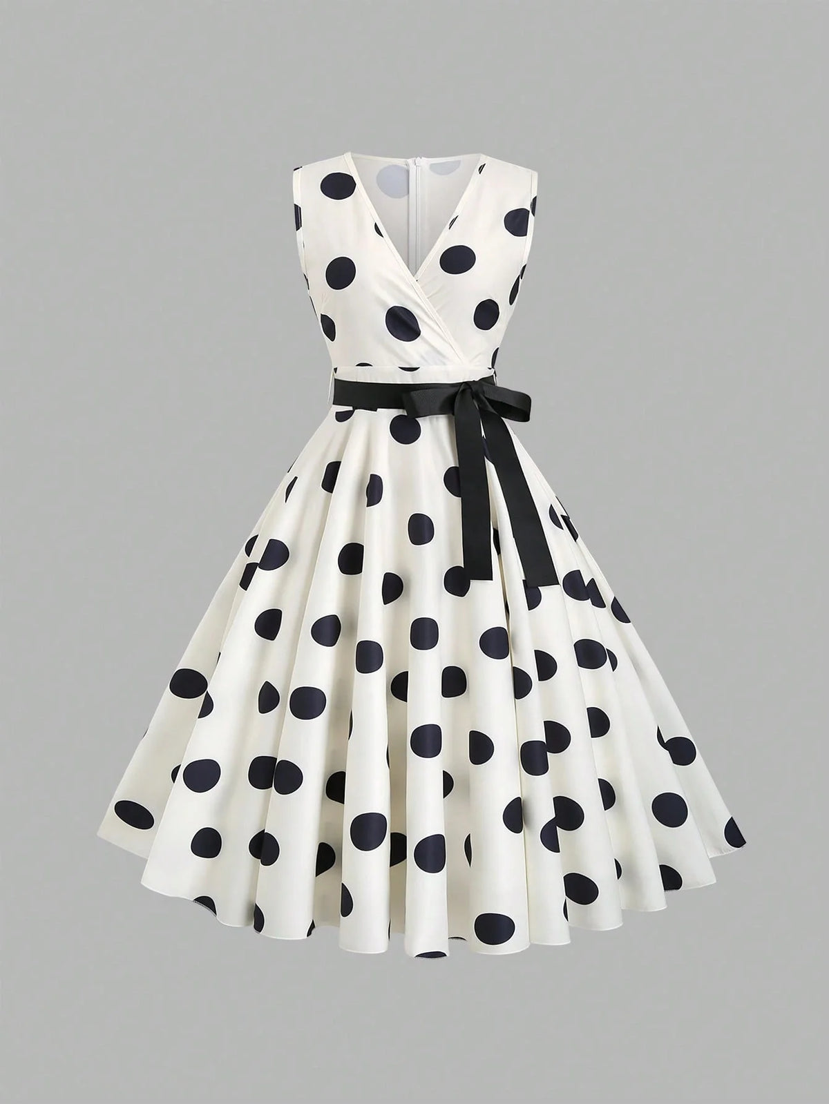 Fashionable Women's Polka Dot Printed Sleeveless V-Neck Dress Maxi Women Outfit