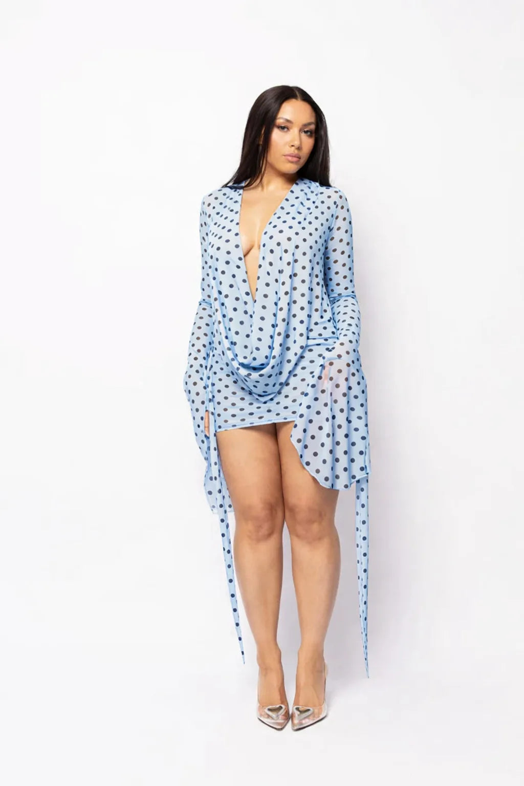Polka Dots Print Vacation Beach Mini Dress Women Fashion Swinging Collar