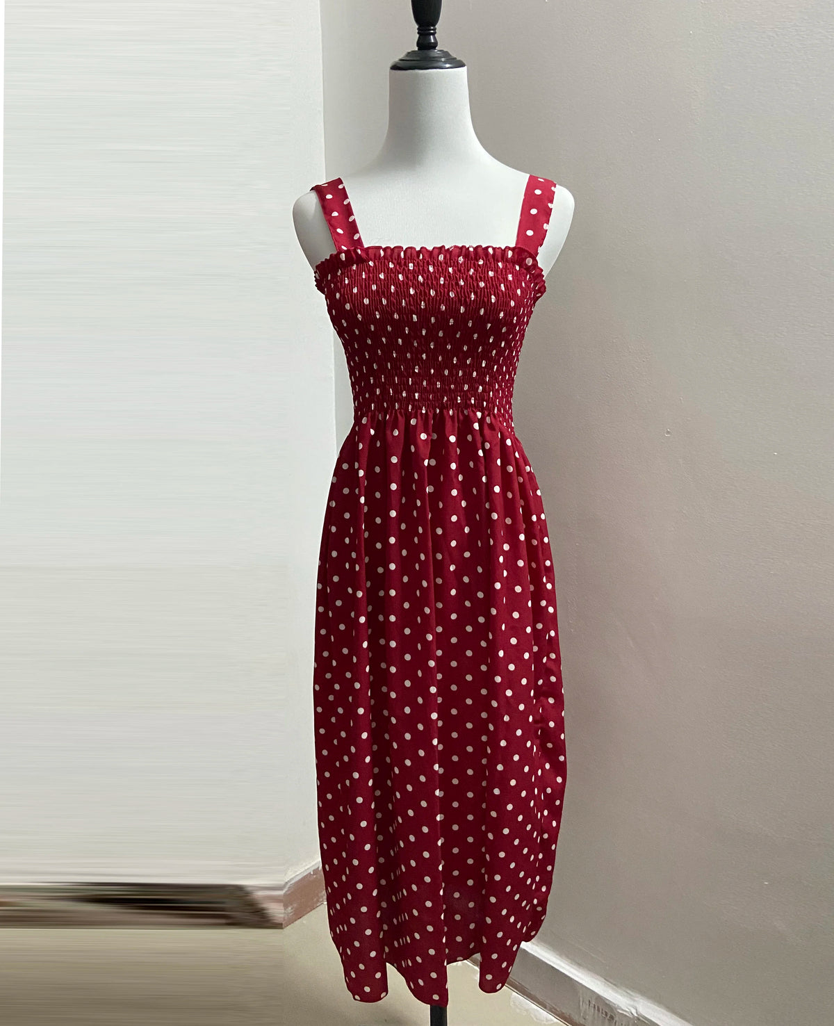 Polka Dot Chiffon Square-Neck Maxi Dress