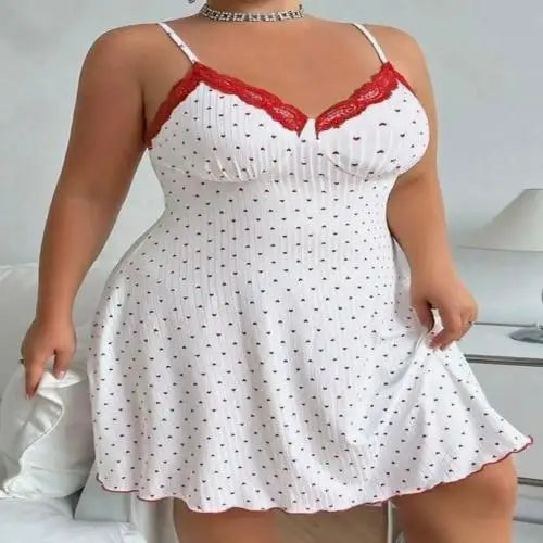 Suspender Nightgown Women's Lace V-neck Knee Length Pajamas Dress