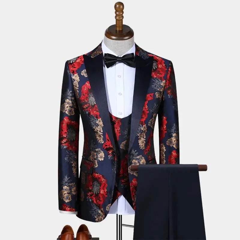 Fashion Dots Suits for Men Black Shawl Lapel Male Blazer Set Formal Wedding Party Tuxedos 3 Pieces (Jacket+Vest+Pants)