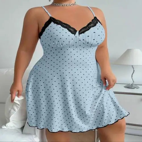 Suspender Nightgown Women's Lace V-neck Knee Length Pajamas Dress