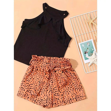 Girl's Trendy Outfit  Halter Neck Camisole & Polka Dot