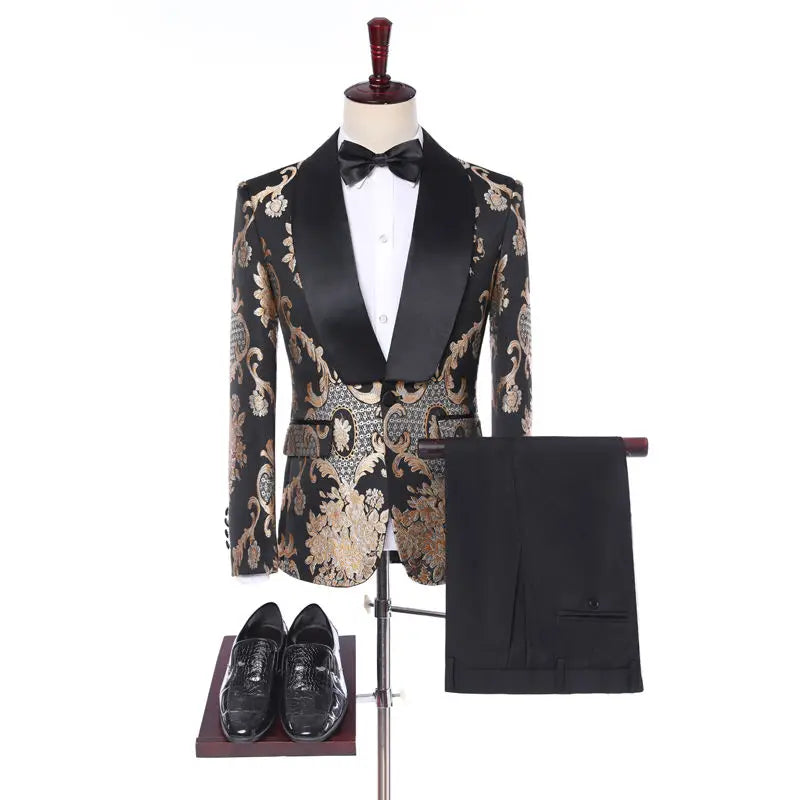 Latest Design Men's Suit Houndstooth Jacket Black Pants 2 Pieces Double Breasted Slim Fit Formal Wedding Tuxedos Evening Dress