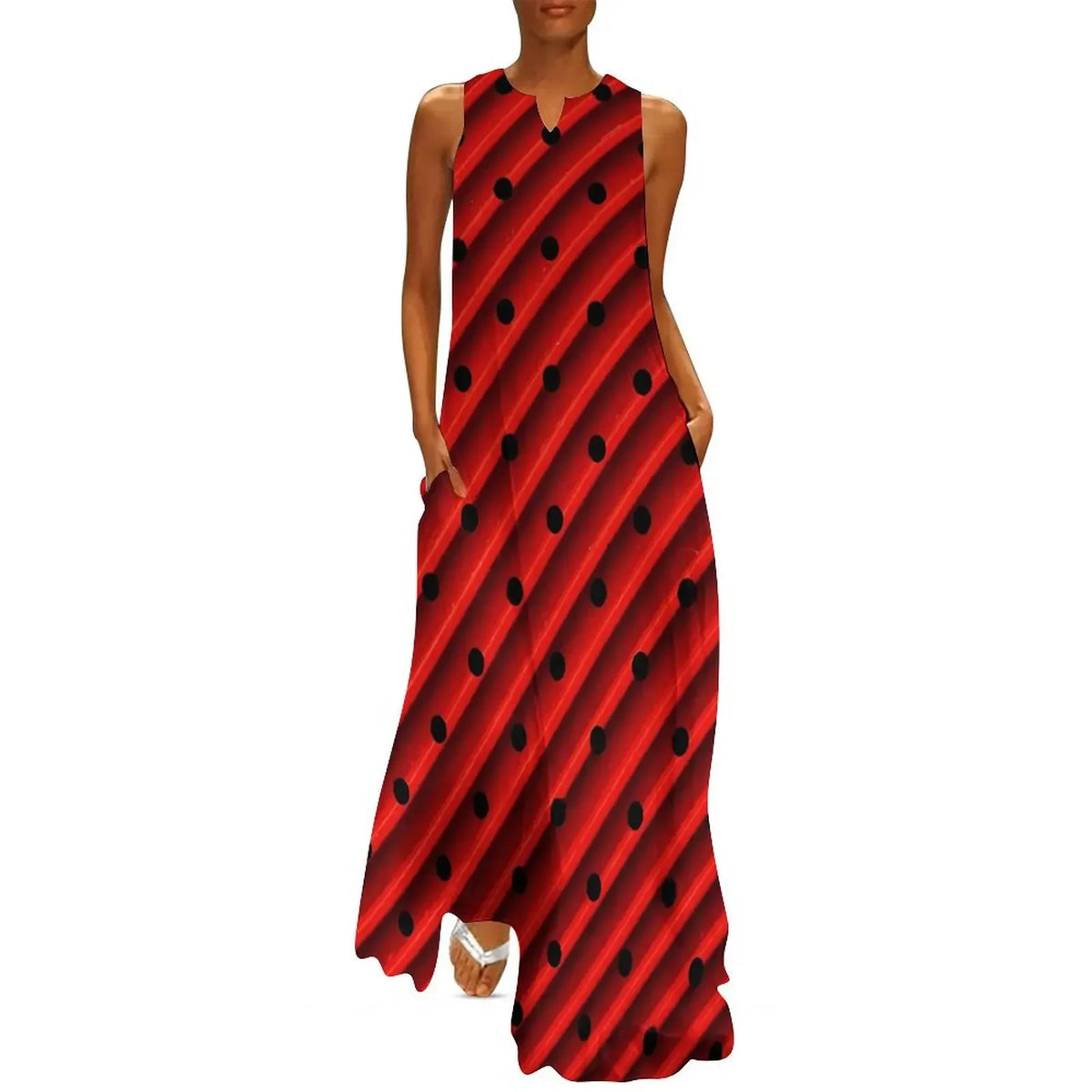 Robe Striped Polka Dot Women Beach Dress Summer Black and White Two Tone