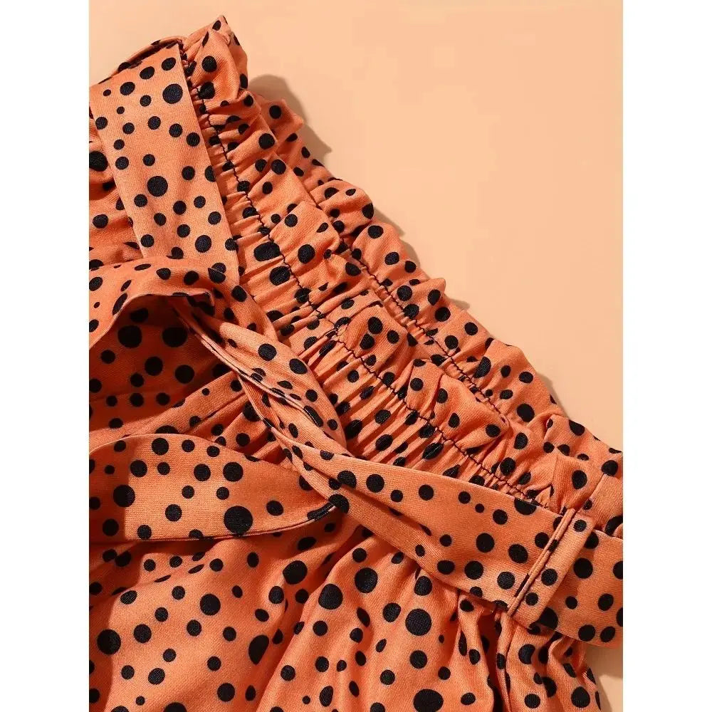 Girl's Trendy Outfit  Halter Neck Camisole & Polka Dot