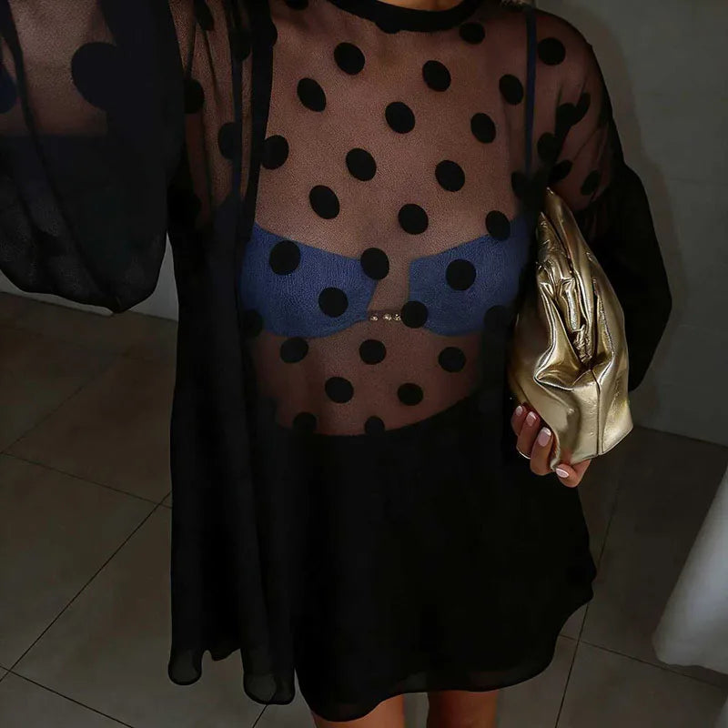 Casual Loose Swing Cover Up Top Polka Dot Print