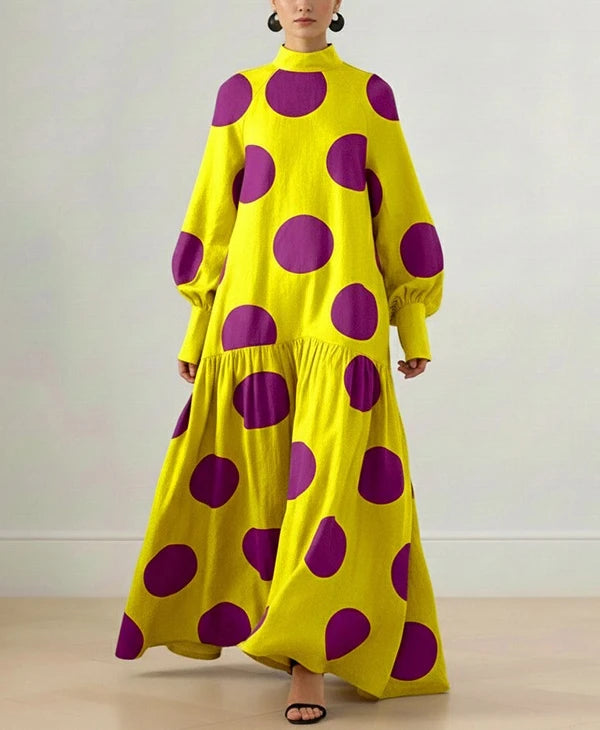 Modigirl Women's Vintage Purple Polka Dot Maxi Dress