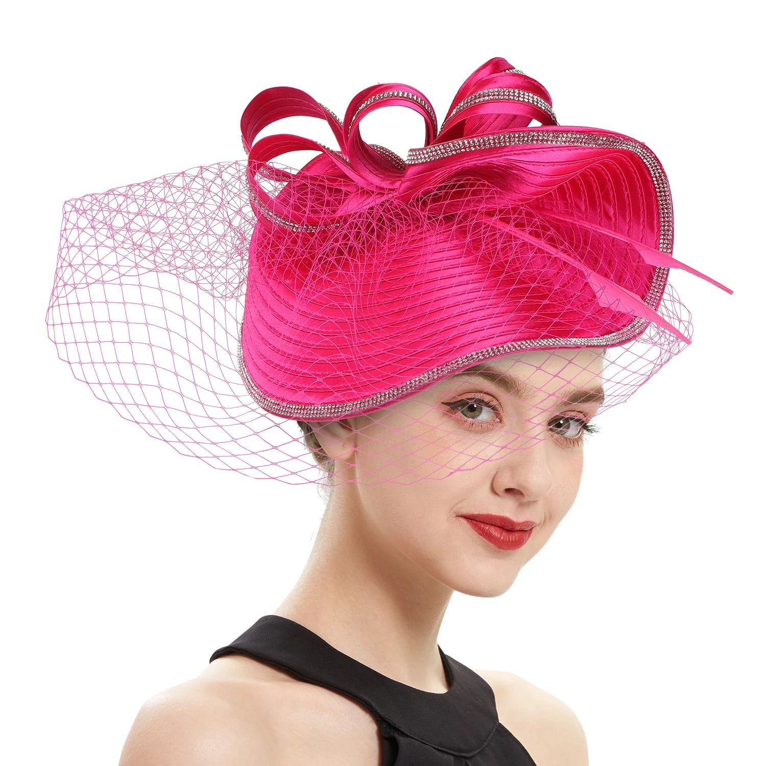 Elegant Women Derby Hats with Veil Headband Tea Party Hat