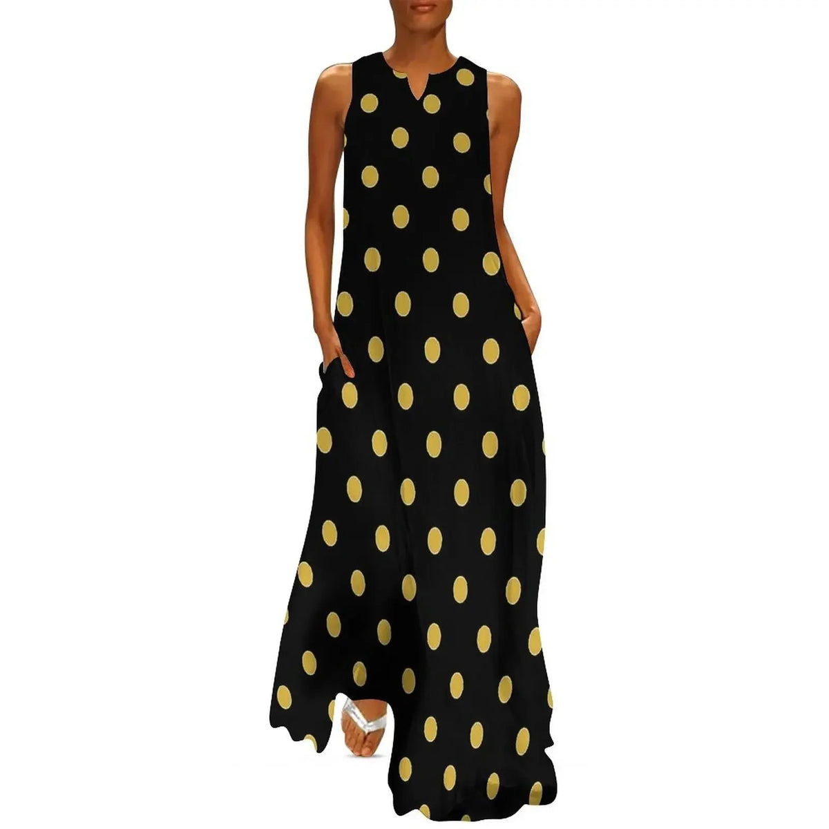 Red And White Polka Dots Print Women Dress  Elegant Maxi Dress V-Neck