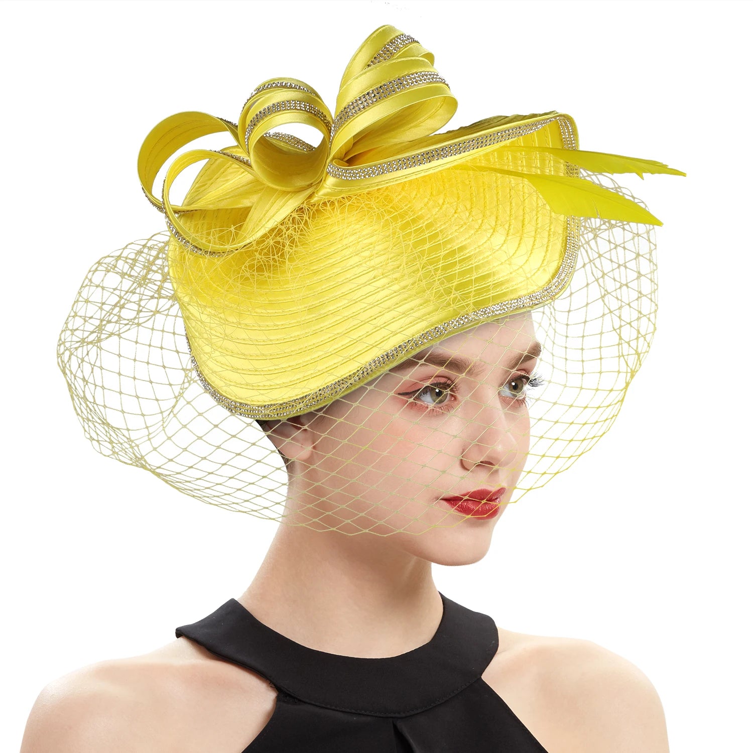 Elegant Women Derby Hats with Veil Headband Tea Party Hat
