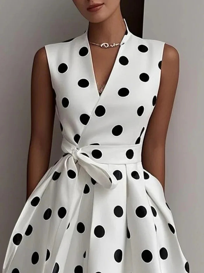 Summer Dresses for Women Sleeveless Retro French Polka Dot V-Neck