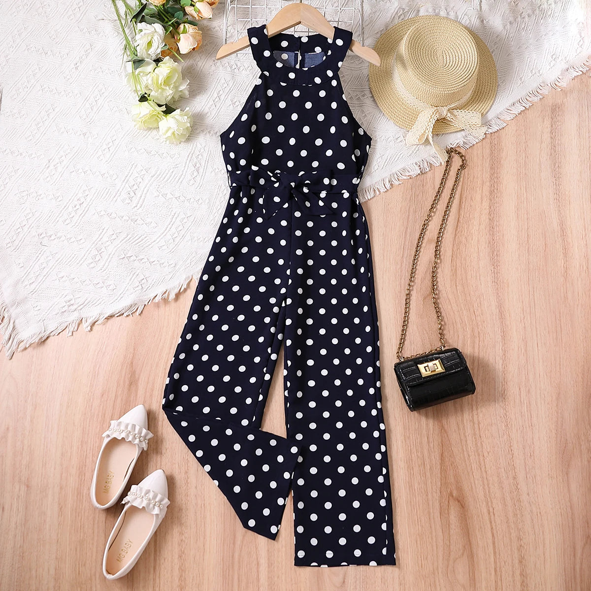 Girls Classic Black White Polka Dot One-Piece Outfit