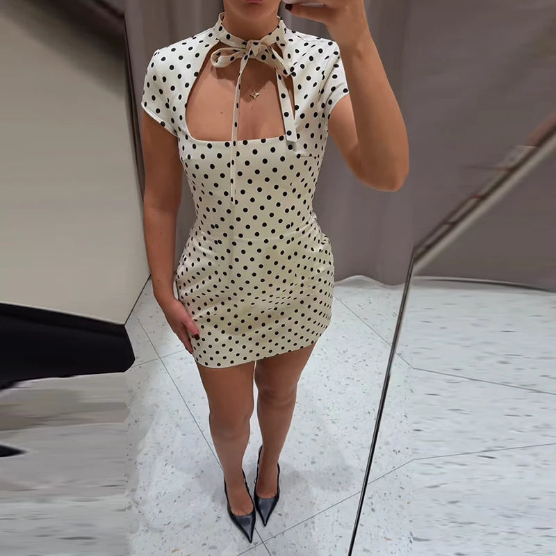 Fashion Polka Dot Printed Women Mini Dress Summer New Lady Beach Robe