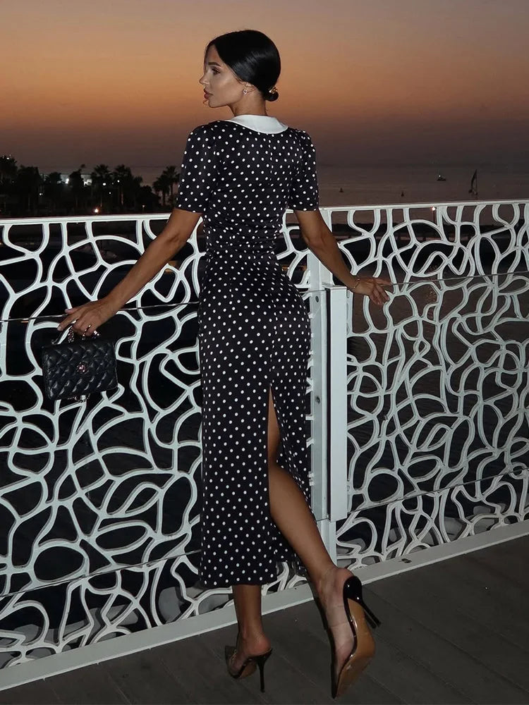 Dot Printed Dresses For Women Fashion Sexy Streetwear Short Sleeves Sheath