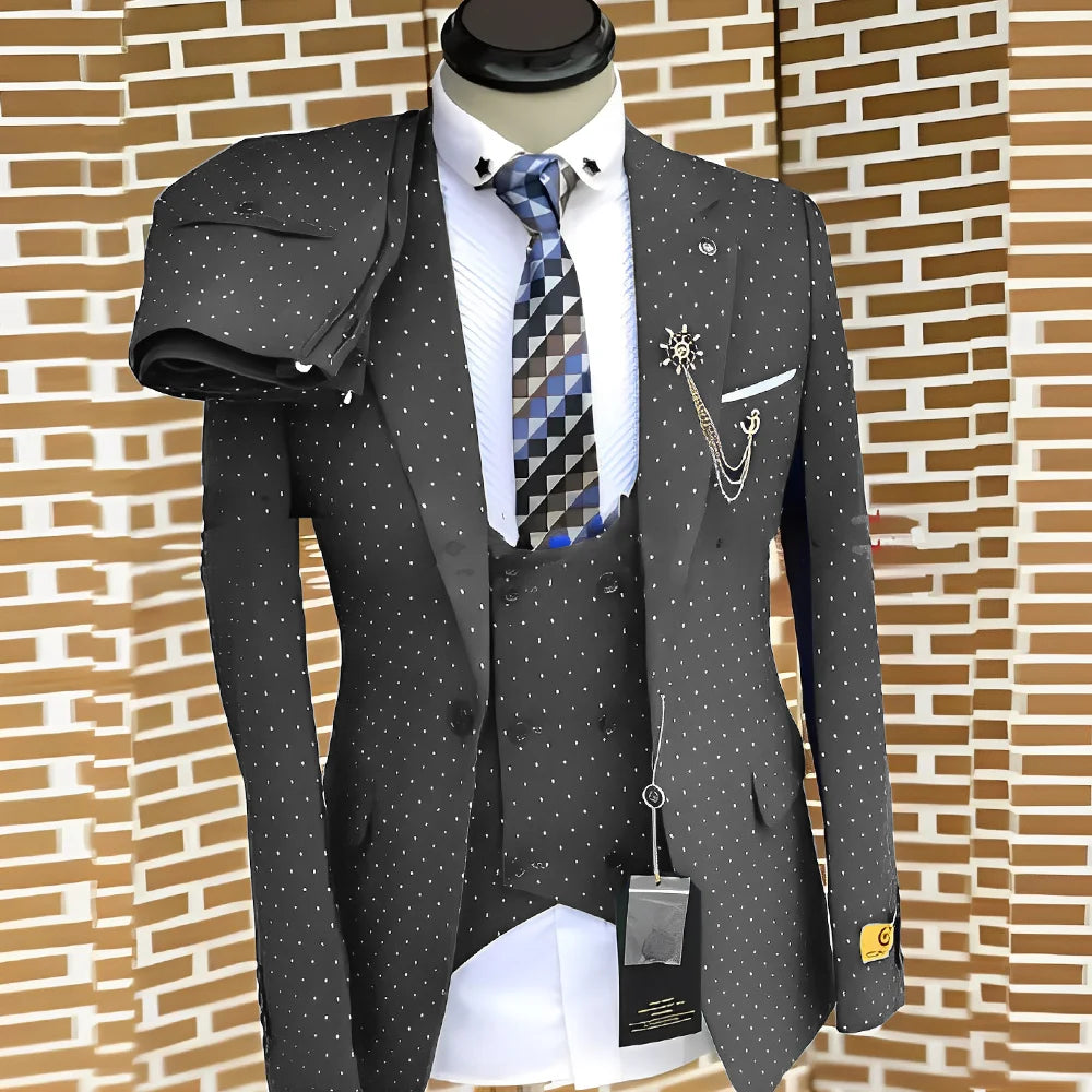 Men's Polka Dot 3-Piece Suit (Jacket, Vest + Pants)