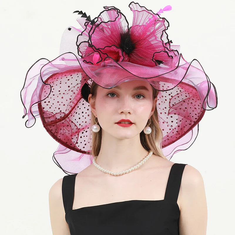 FS Green Kentucky Derby Hat Women Organza Polka Dot Visor Cap