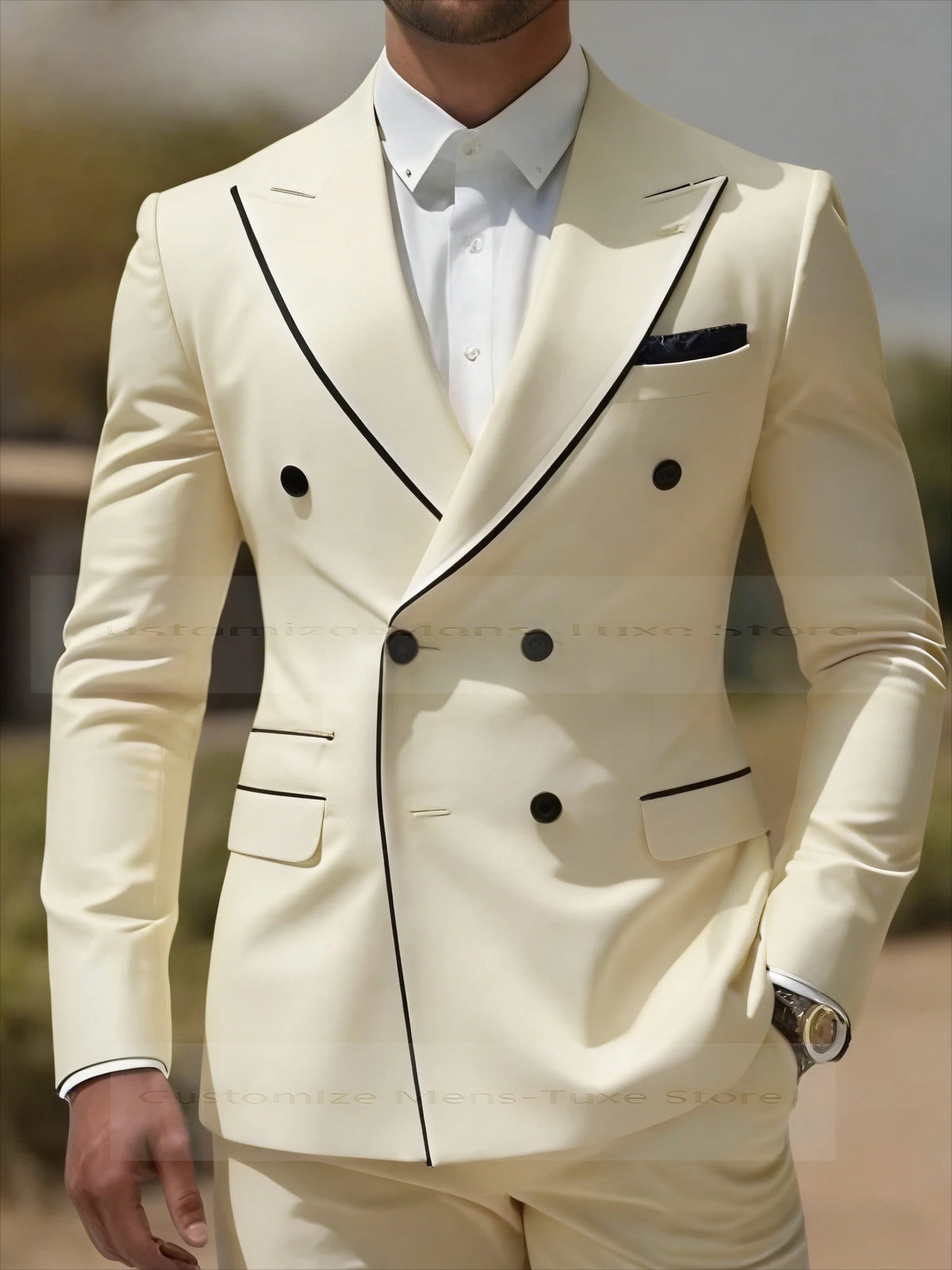 Black Collar Orange Male Business Men Suit Groom Groomsman Wedding Party