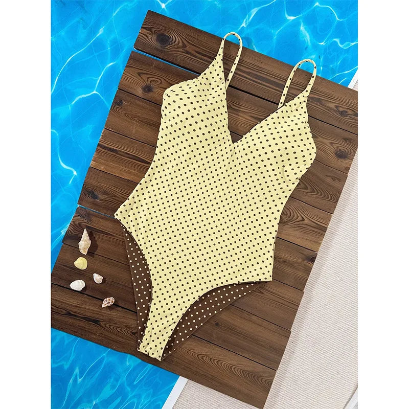 Women's Polka Dot Spaghetti Strap Tummy Control One Piece
