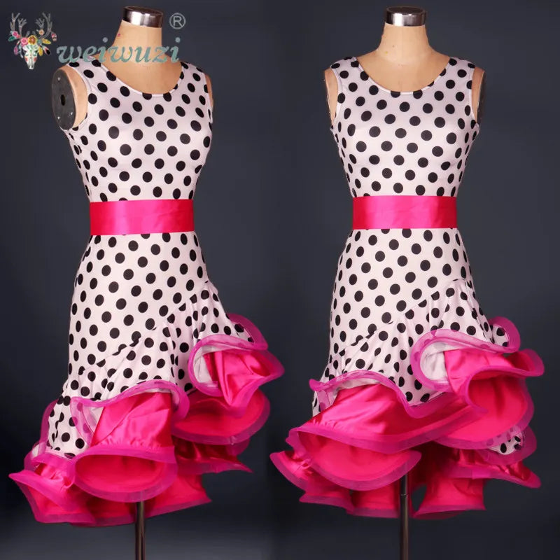 Latin Dance Performance Costume for Women Customized Polka Dot Dress