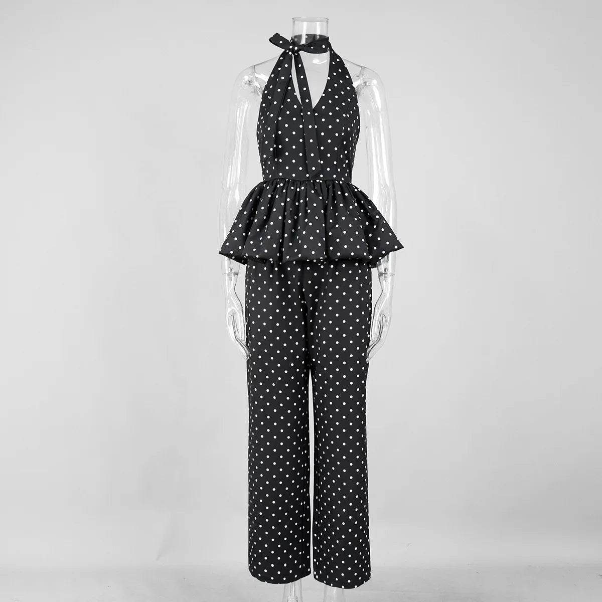 Polka Dot Print Trousers Set Female Spring Summer Hot Girls Sexy V-Neck Halter