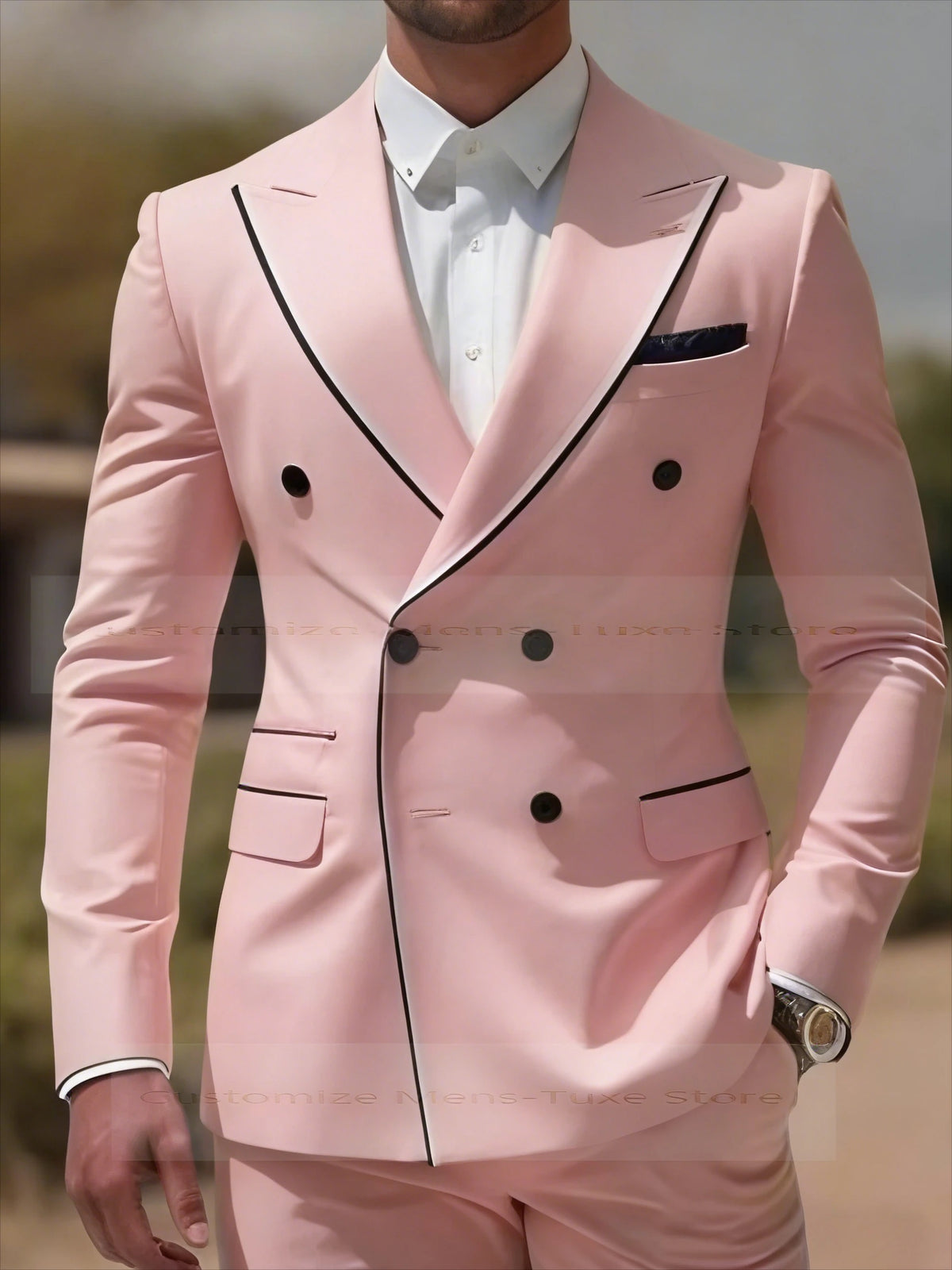 Black Collar Orange Male Business Men Suit Groom Groomsman Wedding Party