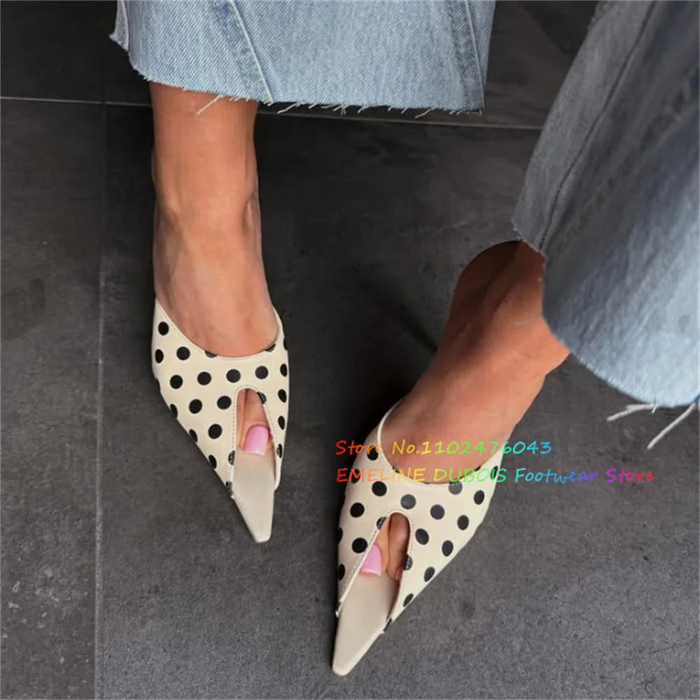 2026 Summer New Hot Sell Polka Dot Pointy Toe Slippers Women Sexy Stiletto Heel Slip On Elegant Casual Party Dress Mules