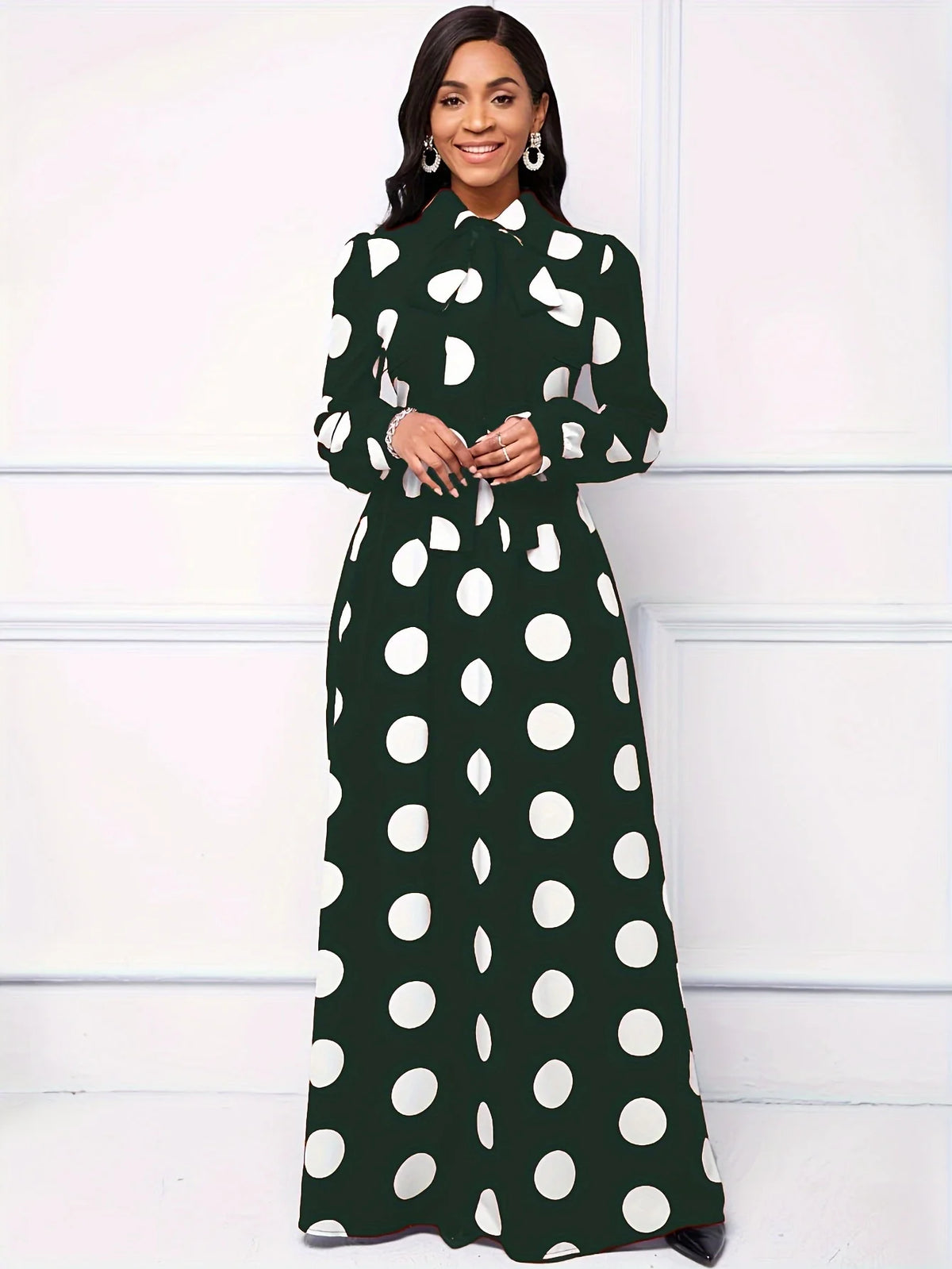 Casual Dresses Elegant Women Long Dress Sleeve Female Robe Bow Knot