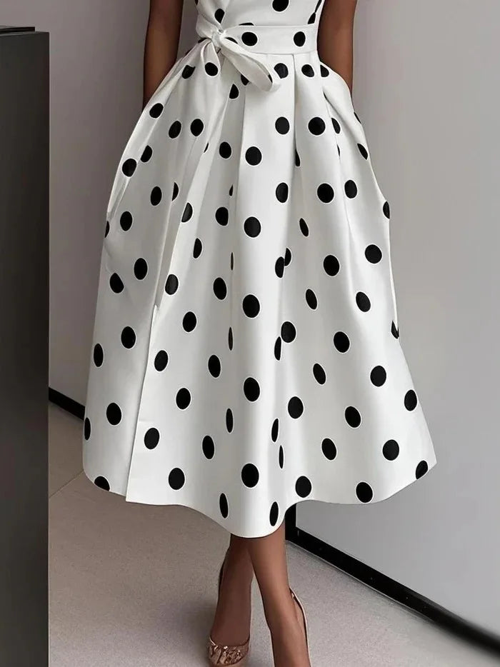 Summer Dresses for Women Sleeveless Retro French Polka Dot V-Neck