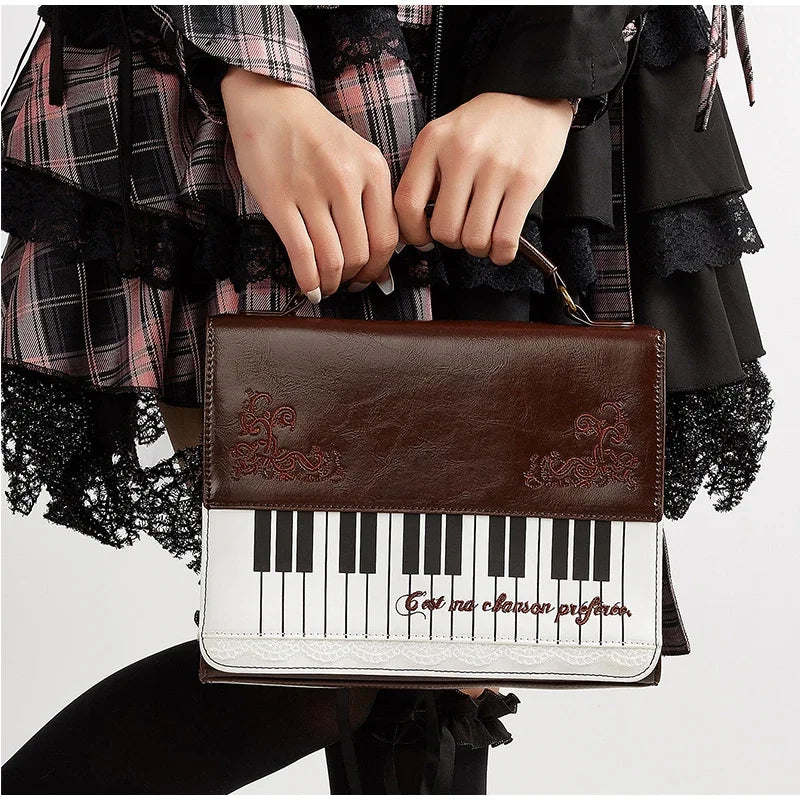 Girls Polka Dot Piano Key Handbag Black And White Retro