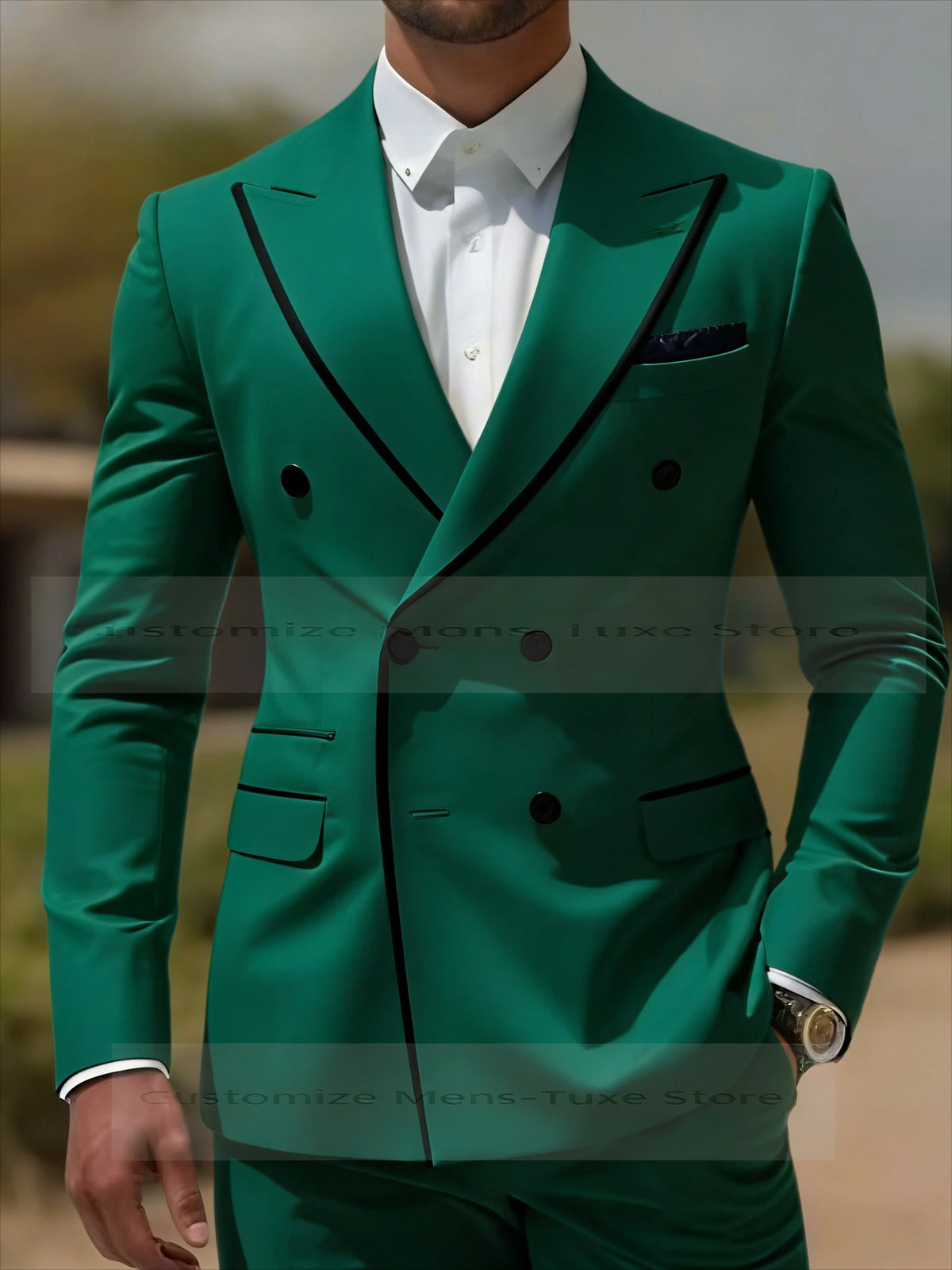 Black Collar Orange Male Business Men Suit Groom Groomsman Wedding Party