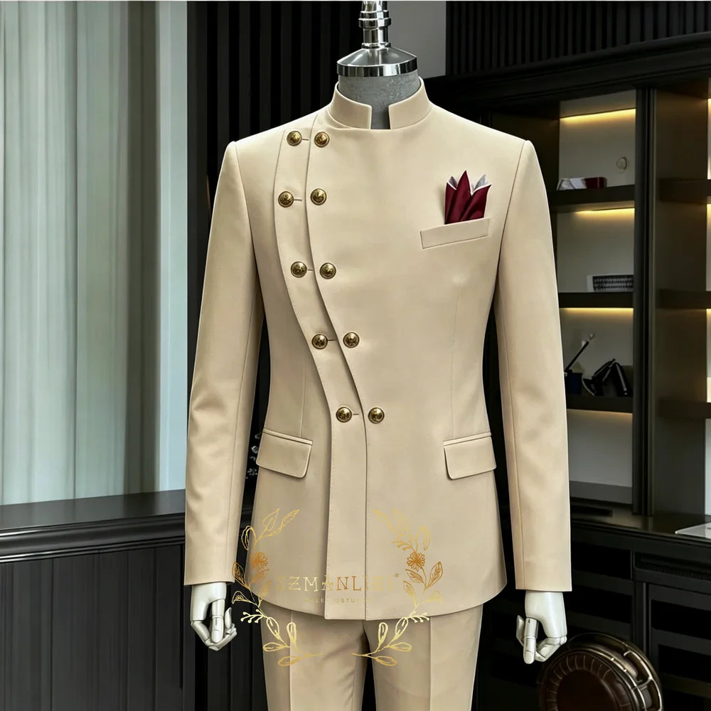 Men's Stand Collar 2-Piece Suit (Blazer + Pants)