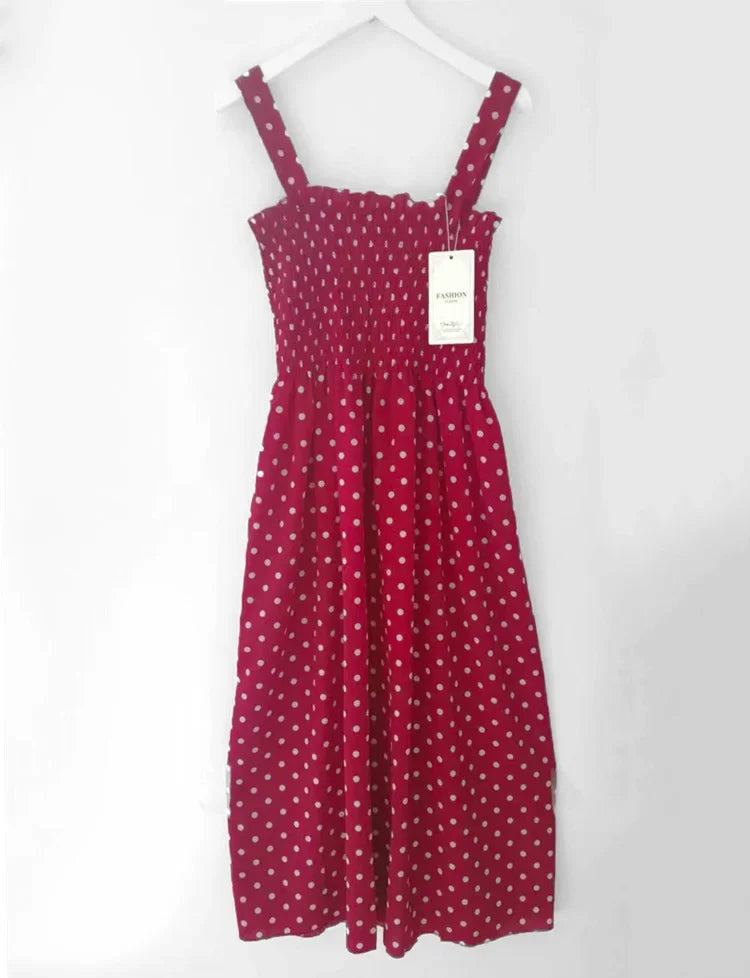 Polka Dot Chiffon Square-Neck Maxi Dress