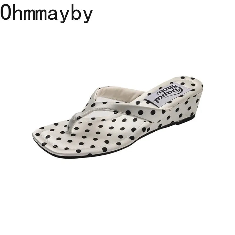 Designer Summer Polka Dot Women Slippers Concise Wedges Heel Dress