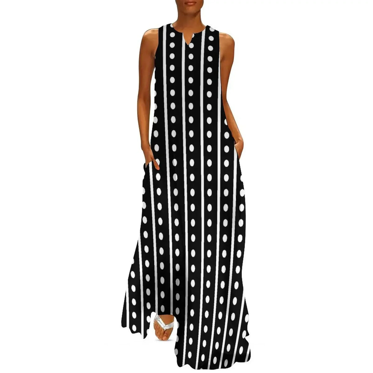 Robe Striped Polka Dot Women Beach Dress Summer Black and White Two Tone