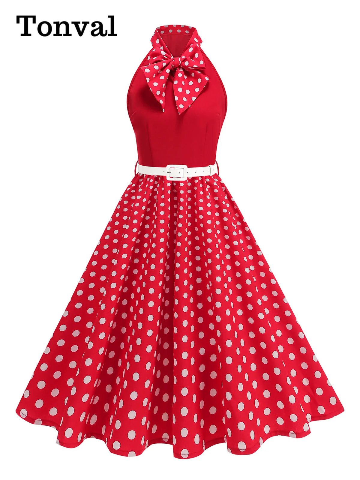 Tonval Bow Neck Halter Neck Polka Dot 50s Retro Party Clothes
