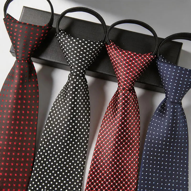 Men's No-Tie Narrow Zipper Tie Polyester Black Red Blue Multicolor Polka Dot